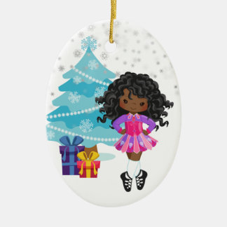 African American Irish Dancer Winter Weihnachten Keramik Ornament