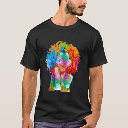 African American Lady Afro Painting T-Shirt (Vorderseite)