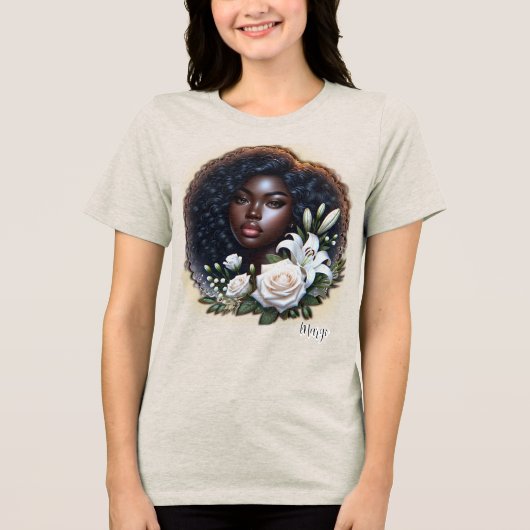  African-American Lady Enjoying Her Flowers Tri-Blend Shirt (Vorderseite)