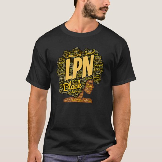 African American LPN Nurse Words in Afro T-Shirt (Vorderseite)