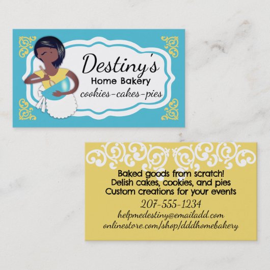 African American mixing bowl woman baking bakery Visitenkarte (Vorne/Hinten)
