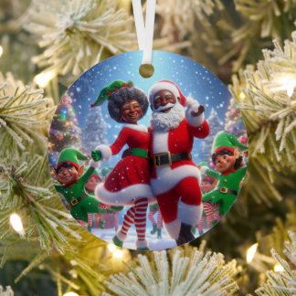 African American Mr & Mrs Claus Ornament Aus Metall