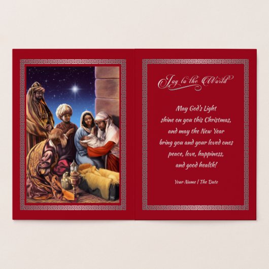 African American Nativity Scene Christmas Real Folienkarte (Innenseite)