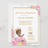 African American Pink Gold Princess Baby Shower Einladung (Vorderseite)