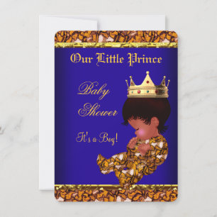 African American Prince Baby Shower Blue Gold Boy Einladung