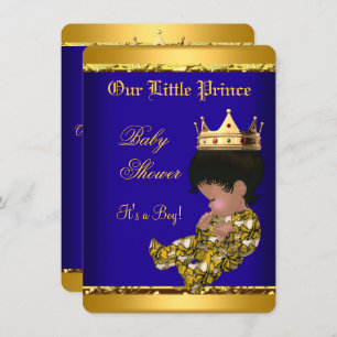 African American Prince Baby Shower Blue Gold Boy Einladung