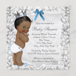 African American Prince Blue and Gray Baby Shower Einladung