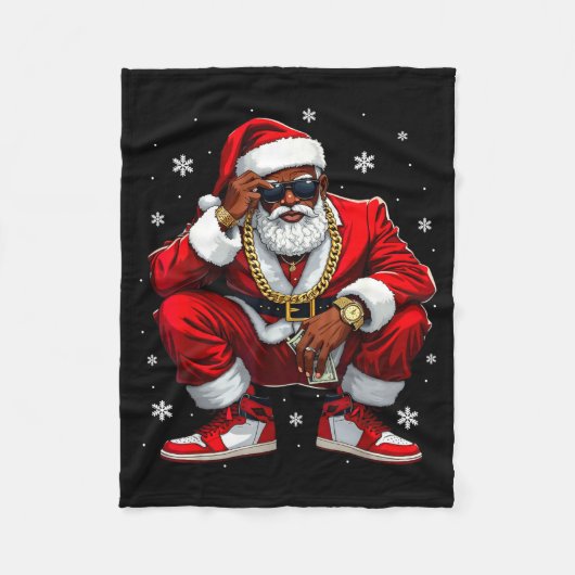 African American Santa Christmas Black Xmas Women Fleecedecke (Vorderseite)