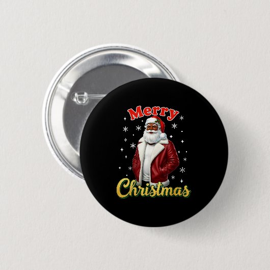 African American Santa Christmas Cool Black X-mas  Button (Vorne & Hinten)