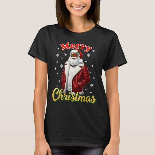 African American Santa Christmas Cool Black X-mas  T-Shirt (Vorderseite)