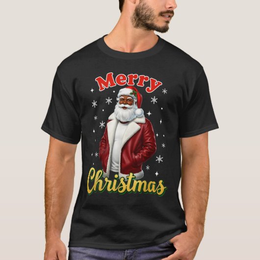African American Santa Christmas Cool Black X-mas T-Shirt (Vorderseite)