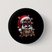 African American Santa Christmas Pajama Black X-ma Button (Vorderseite)
