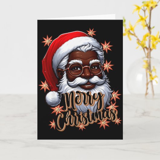 African American Santa Christmas Pajama Black X-ma Karte (Gelbe Blume)