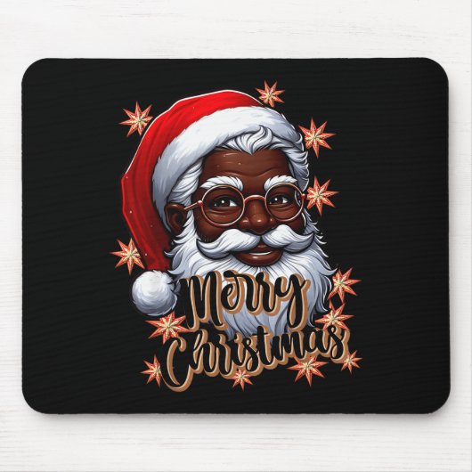 African American Santa Christmas Pajama Black X-ma Mousepad (Vorne)