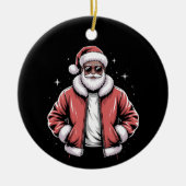 African American Santa Christmas Pajama Cool Black Keramik Ornament (Vorne)