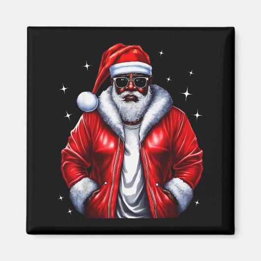 African American Santa Christmas Pajama Cool Black Magnet (Vorne)