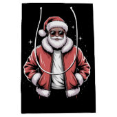 African American Santa Christmas Pajama Cool Black Mittlere Geschenktüte (Vorderseite)