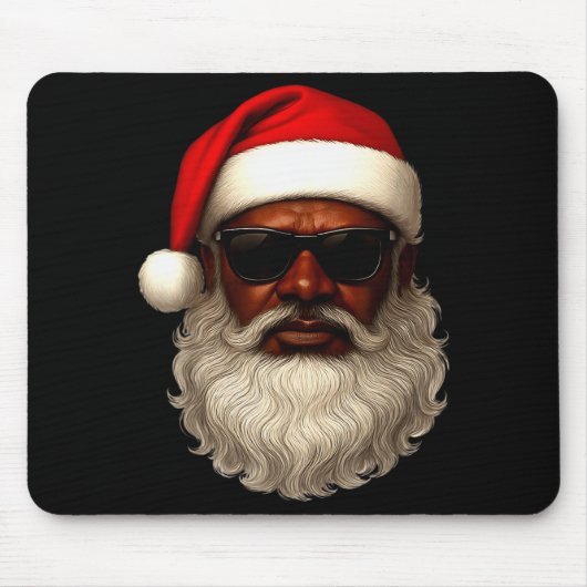 African American Santa Christmas Pajama Cool Black Mousepad (Vorne)
