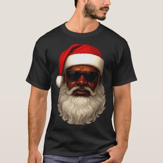 African American Santa Christmas Pajama Cool Black T-Shirt (Vorderseite)