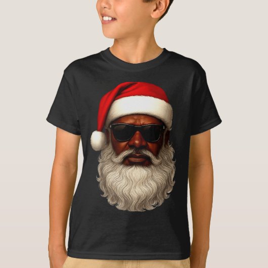 African American Santa Christmas Pajama Cool Black T-Shirt (Vorderseite)