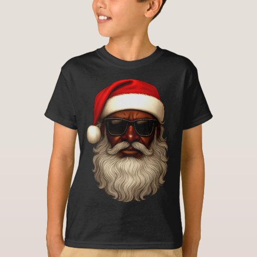 African American Santa Christmas Pajama Cool Black T-Shirt (Vorderseite)