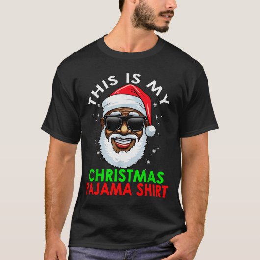 African American Santa Claus Christmas Pajama Shir T-Shirt (Vorderseite)