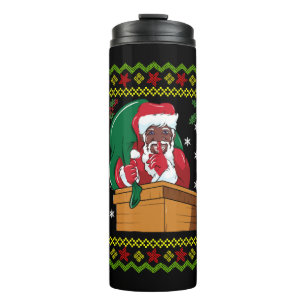 African American Santa Ugly Christmas Thermosbecher