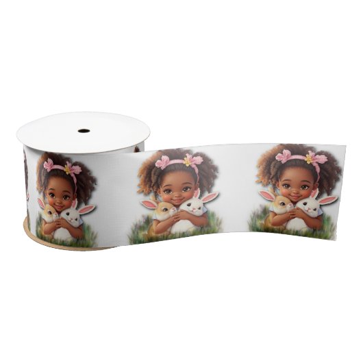 African-American Toddler With Easter Bunnies Satinband (Spule)