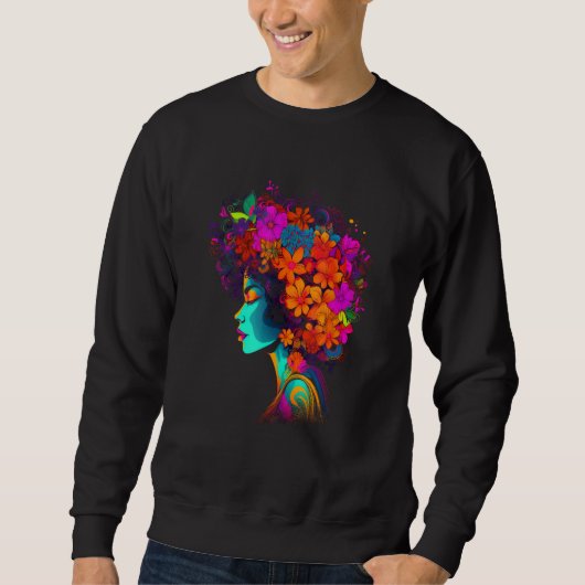 African American Woman Black Girl Flowers Graffiti Sweatshirt (Vorderseite)