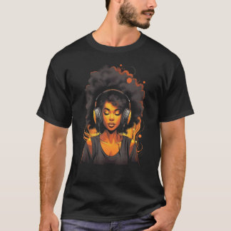 African American Woman Black Girl With Headphones T-Shirt