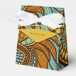 African Ankara Aqua Brown Gold Floral Geschenkschachtel