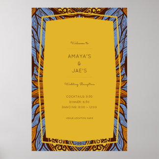 African Ankara Blue Floral Empfang Poster
