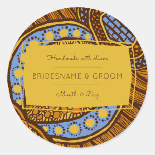 African Ankara Blue Global Floral Gift Label Runder Aufkleber