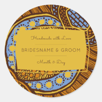 African Ankara Blue Global Floral Gift Label Runder Aufkleber