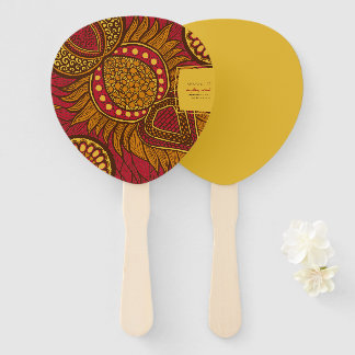 African Ankara Blue Gold Floral Hand Fans Fächer