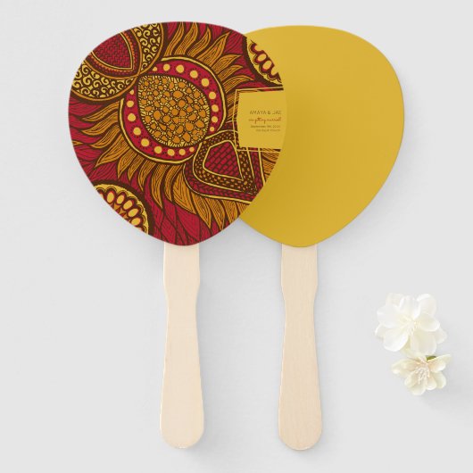 African Ankara Blue Gold Floral Hand Fans Fächer (Vorne und Hinten)