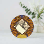 African Ankara Blue Gold Floral Save the Date (Stehend Vorderseite)