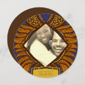 African Ankara Blue Gold Floral Save the Date (Vorne/Hinten)