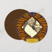 African Ankara Blue Gold Floral Save the Date (Vorne/Hinten)