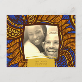 African Ankara Blue Gold Floral Save the Date Ankündigungspostkarte