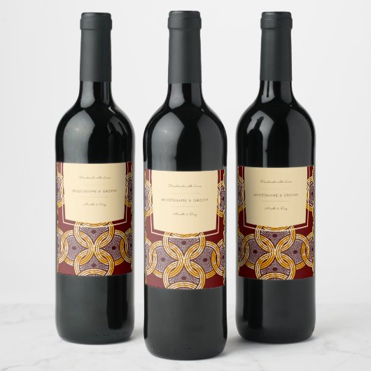 African Ankara Kitenge Gold Wine Label Weinetikett (Flaschen)