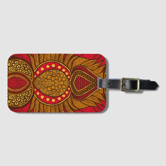 African Ankara Red & Gold Floral Gepäckanhänger (Vorderseite (Horizontal))