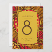 African Ankara Red Gold Floral Tischnummer (Rückseite)