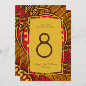 African Ankara Red Gold Floral Tischnummer (Vorne/Hinten)