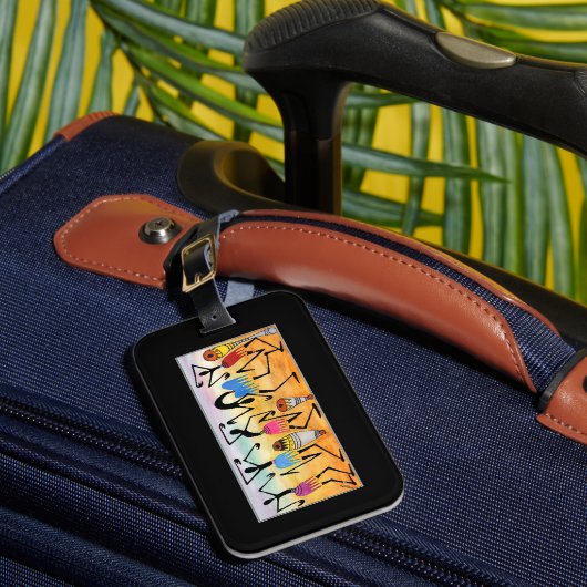 African Art Abstrakt Phantastisch Dancers Gepäckanhänger (Vorderseite Insitu 1)