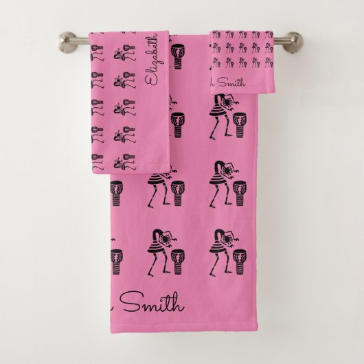 African Art, Happy Djembe Drum Player Badhandtuch Set (Insitu)