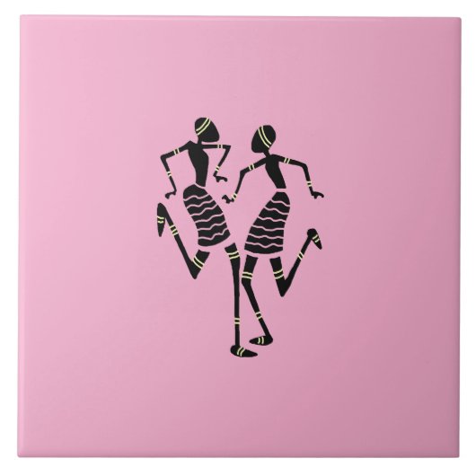 African Art Silhouette Dancers Modern Pink Fliese (Vorderseite)