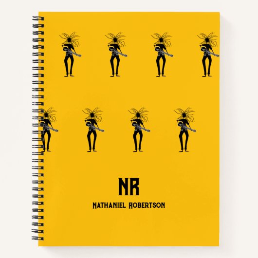 African Art, Silhouette Guitarist Pattern Notizblock (Vorderseite)