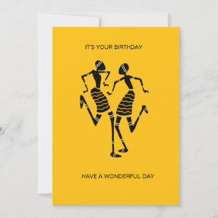 African Art Silhouette Joy Dance Orange Birthday Karte