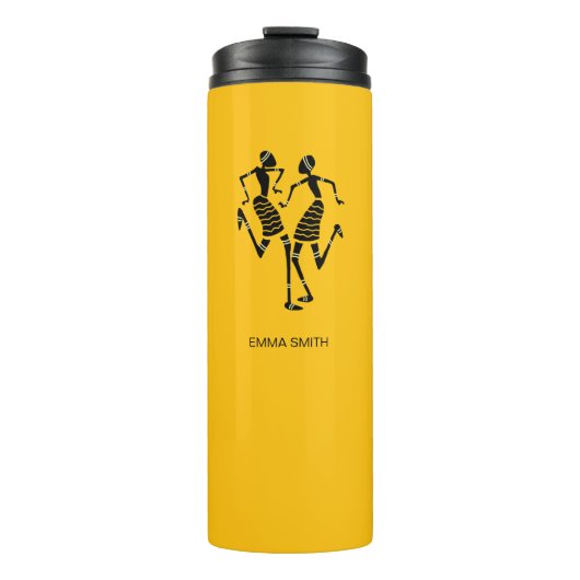 African Art Silhouette Joy Dance Orange Birthday Thermosbecher (Vorderseite)